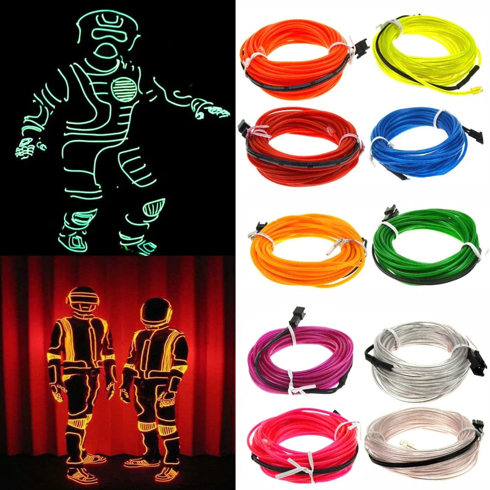 Neon LED Light Glow EL Wire String Strip Rope Tube Decor Car Party + Controller