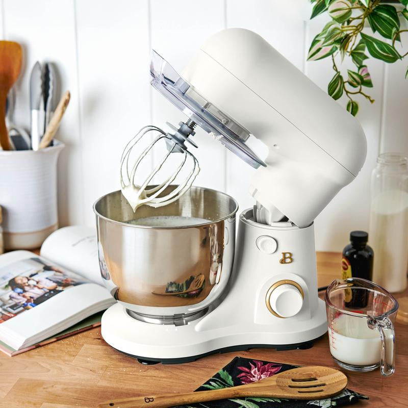 Beautiful 3.5 Qt Stand Mixer, White Icing with Flat Beater, Dough Hook, Balloon Whisk